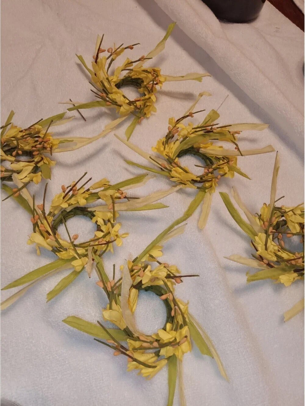 Lot of 6 Yellow Forsythia Candle Rings Spring Floral Napkin Holders Boho